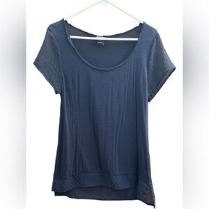 Lucky Brand Blue Sheer Sleeve Top